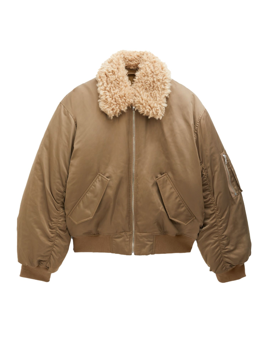 Bomber jacket with collar detail in nougat