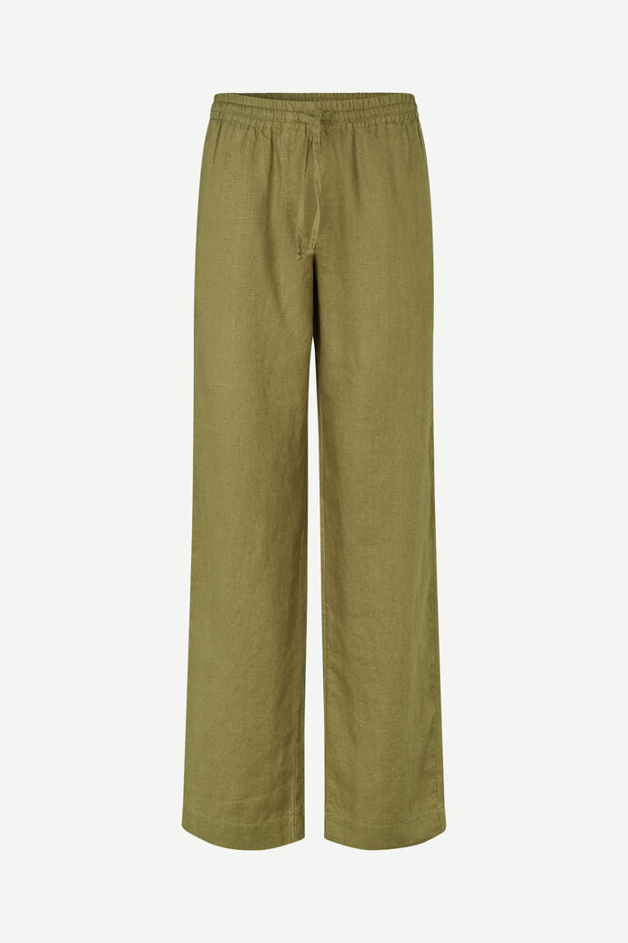 Linen drawstring trousers in olive