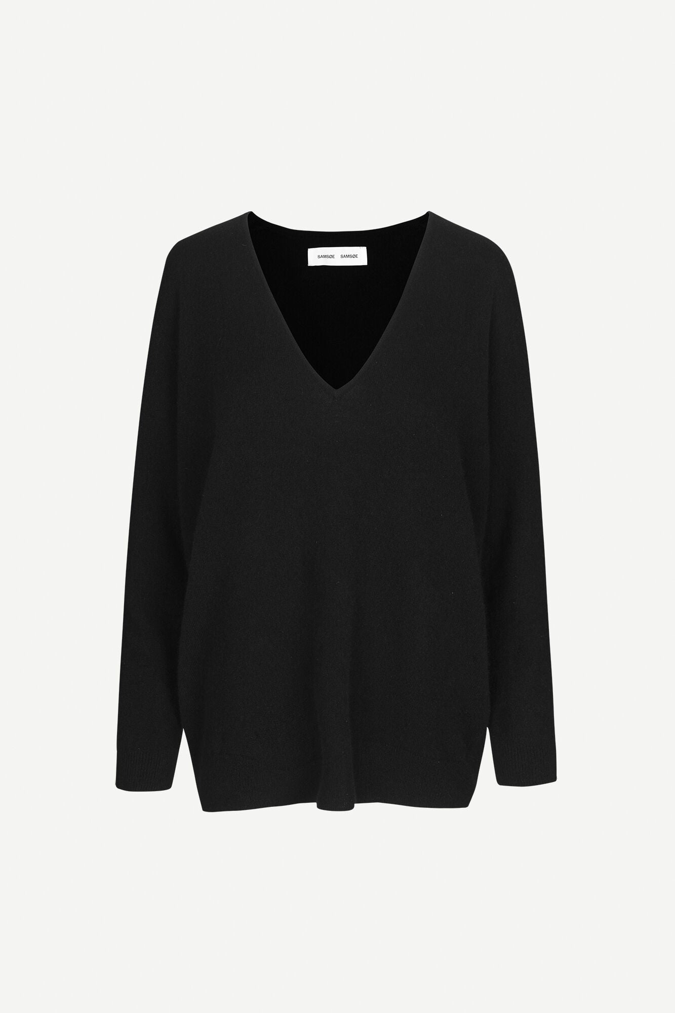 Pure cashmere deep v neck knit in black