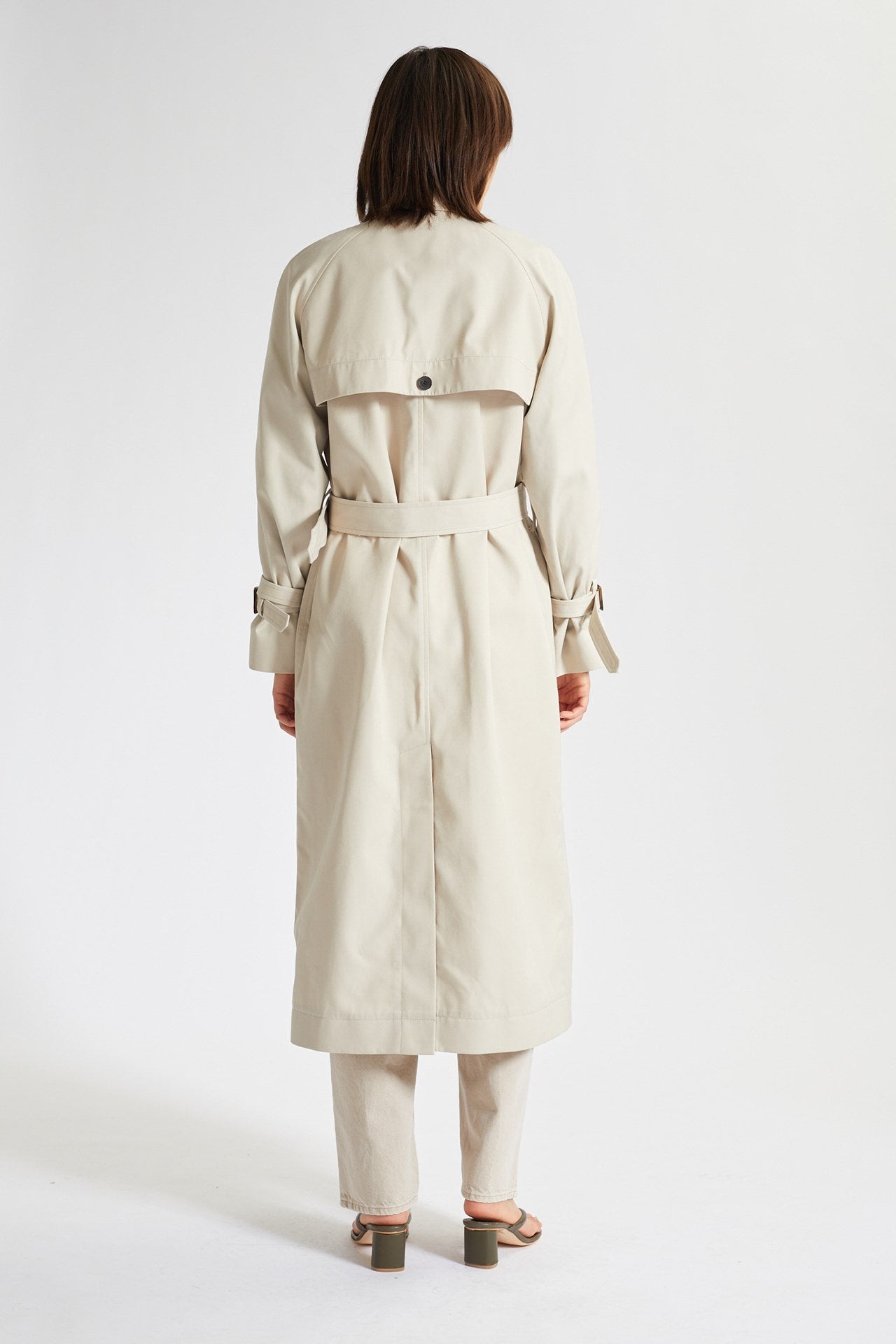Sara tech twill trench coat in light sand by Wood Wood