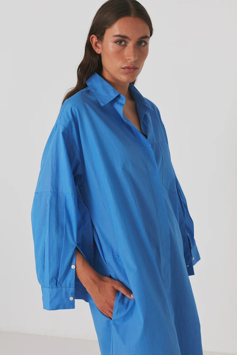 Joo poplin long kaftan in blue