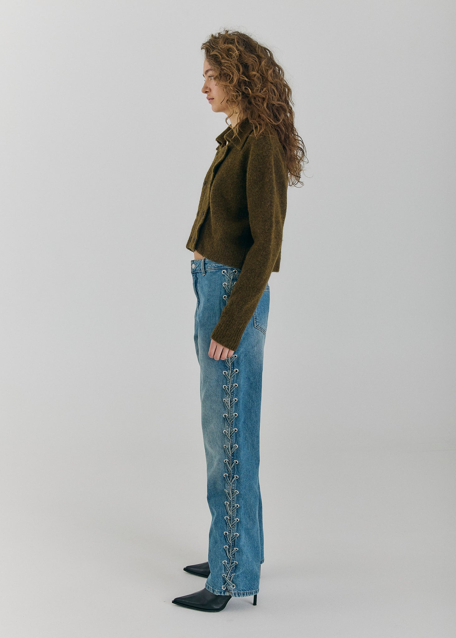 Kenzie straight lace jeans in medium blue denim