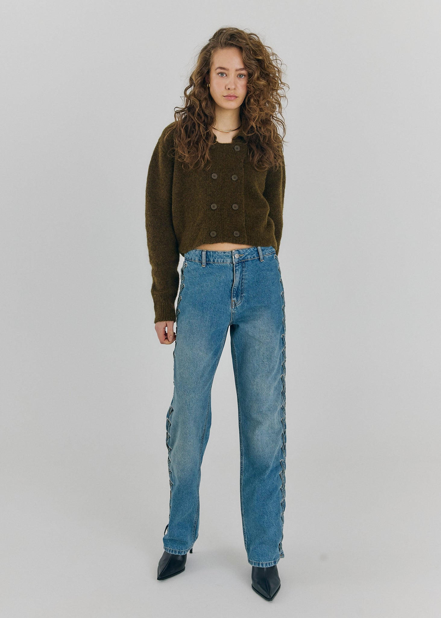 Kenzie straight lace jeans in medium blue denim
