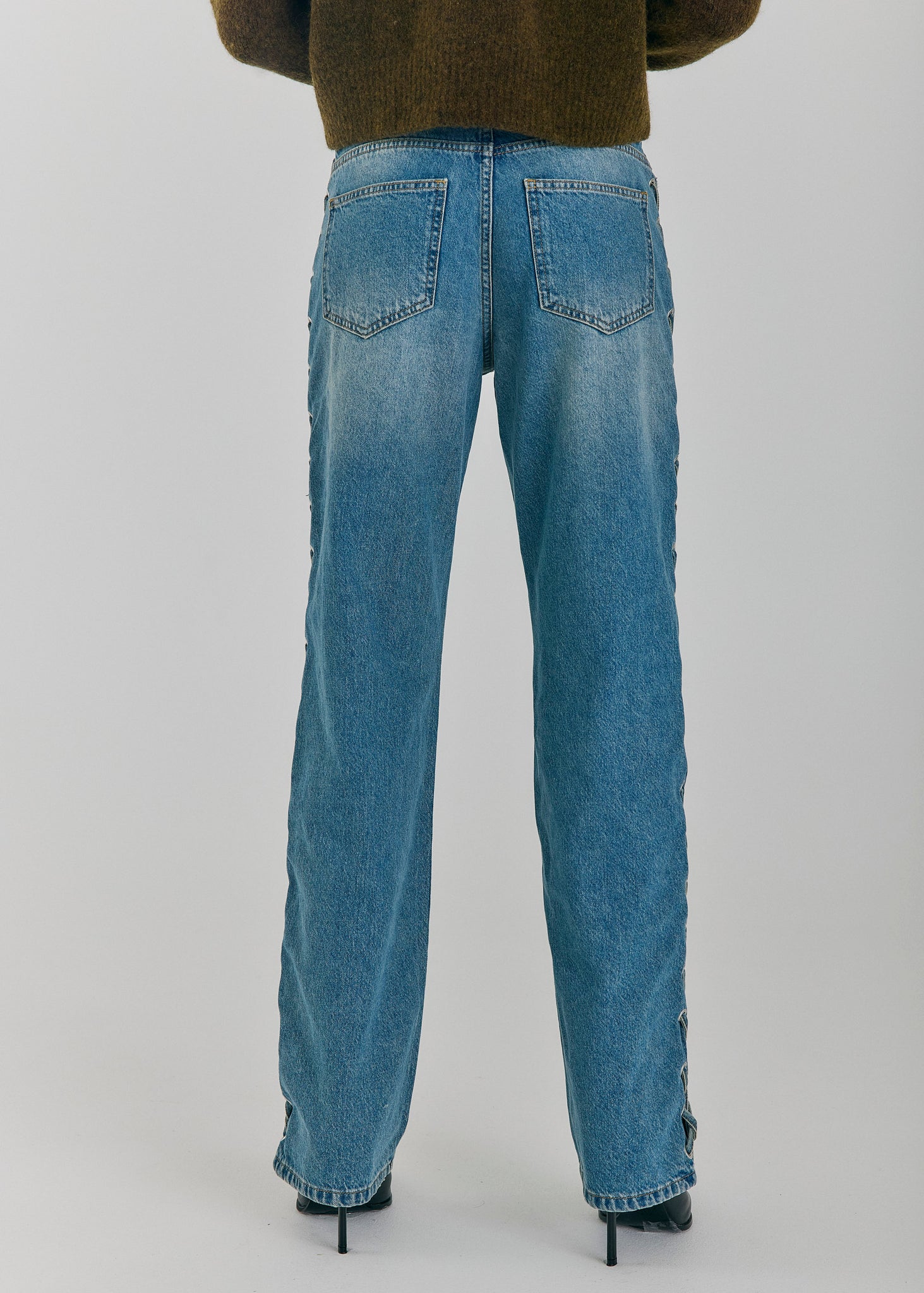 Kenzie straight lace jeans in medium blue denim