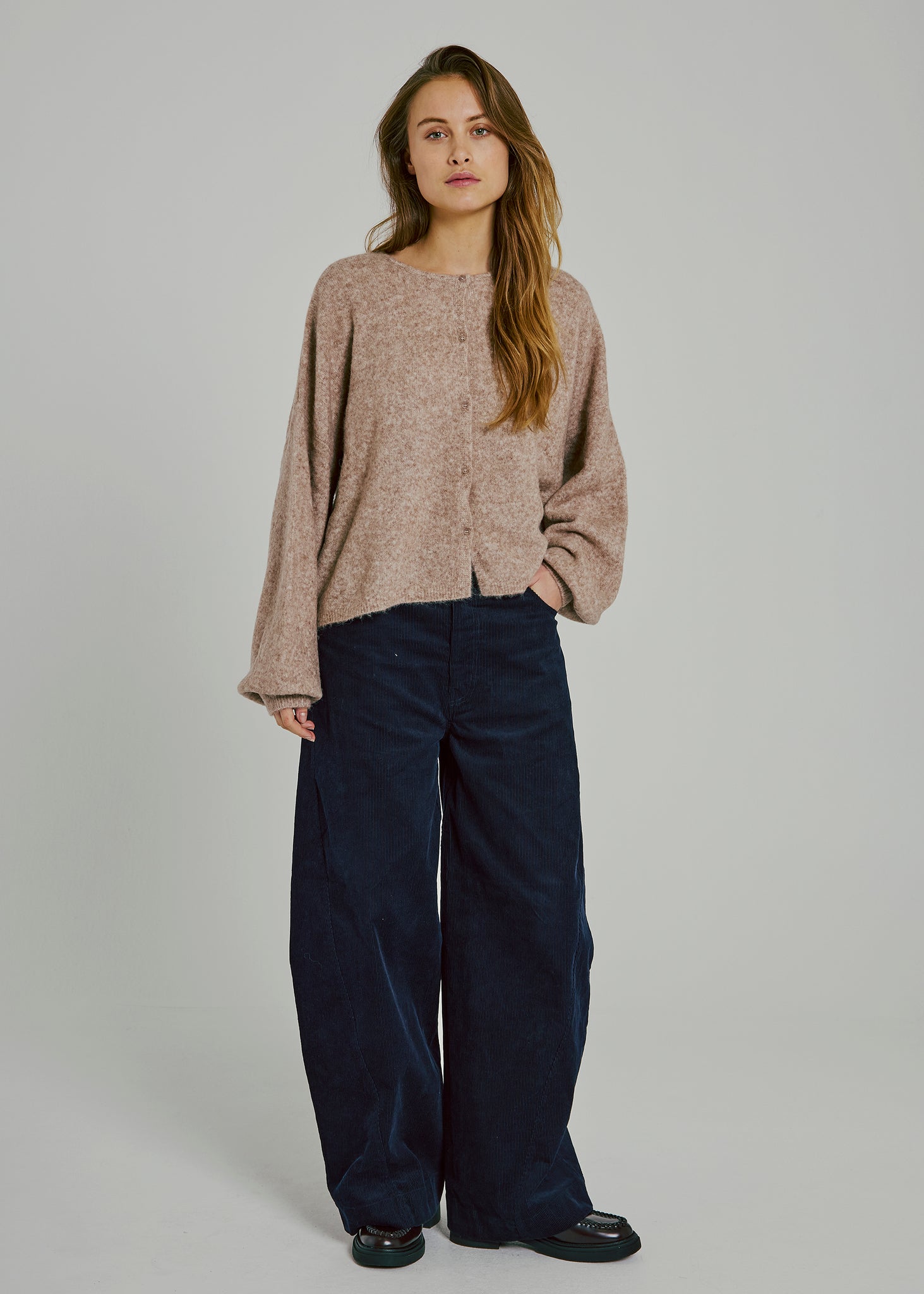 Halli button knit cardigan in camel