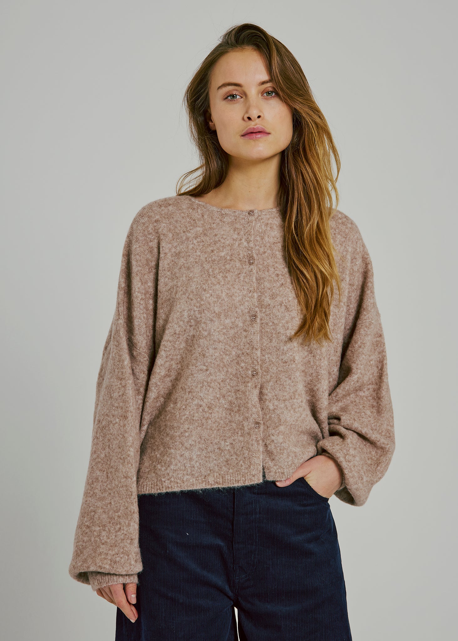 Halli button knit cardigan in camel
