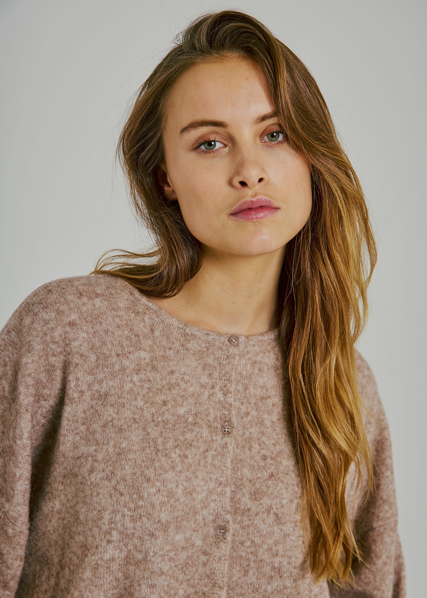 Halli button knit cardigan in camel