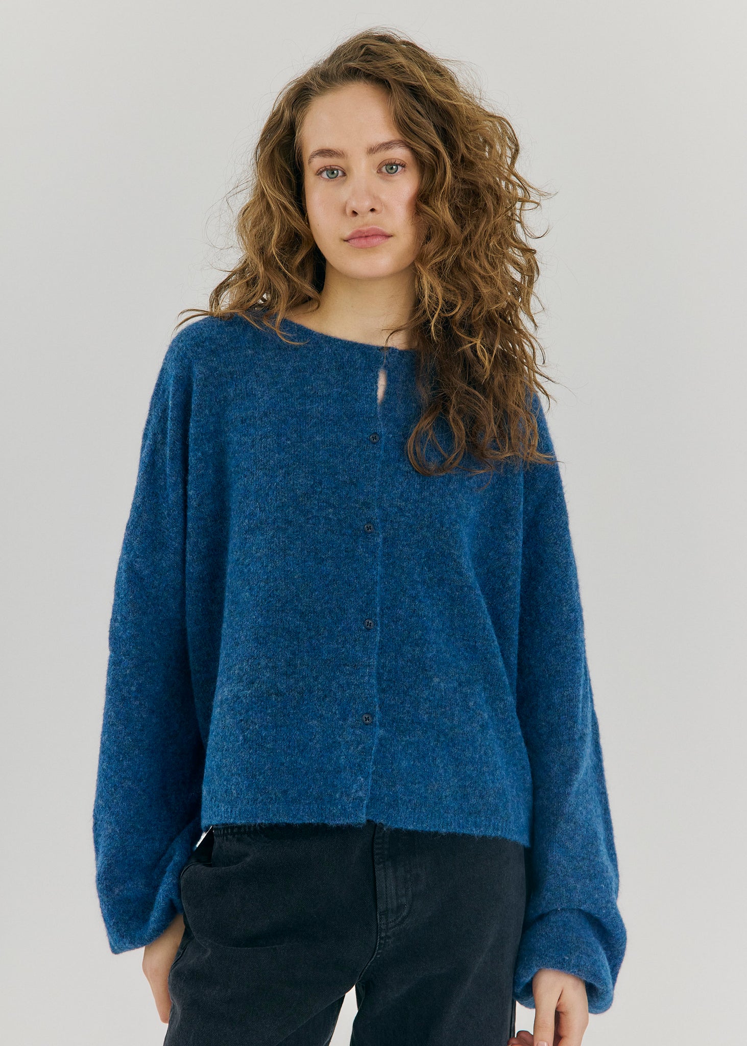 Halli button knit cardigan in teal
