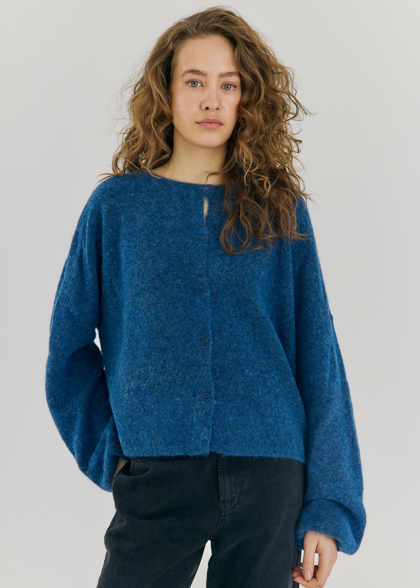 Halli button knit cardigan in teal