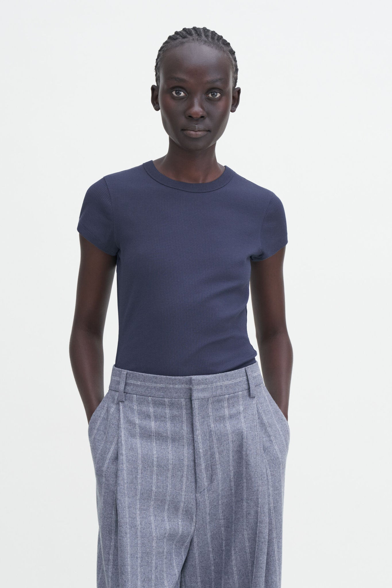 Fine rib tee in iris blue by Filippa K