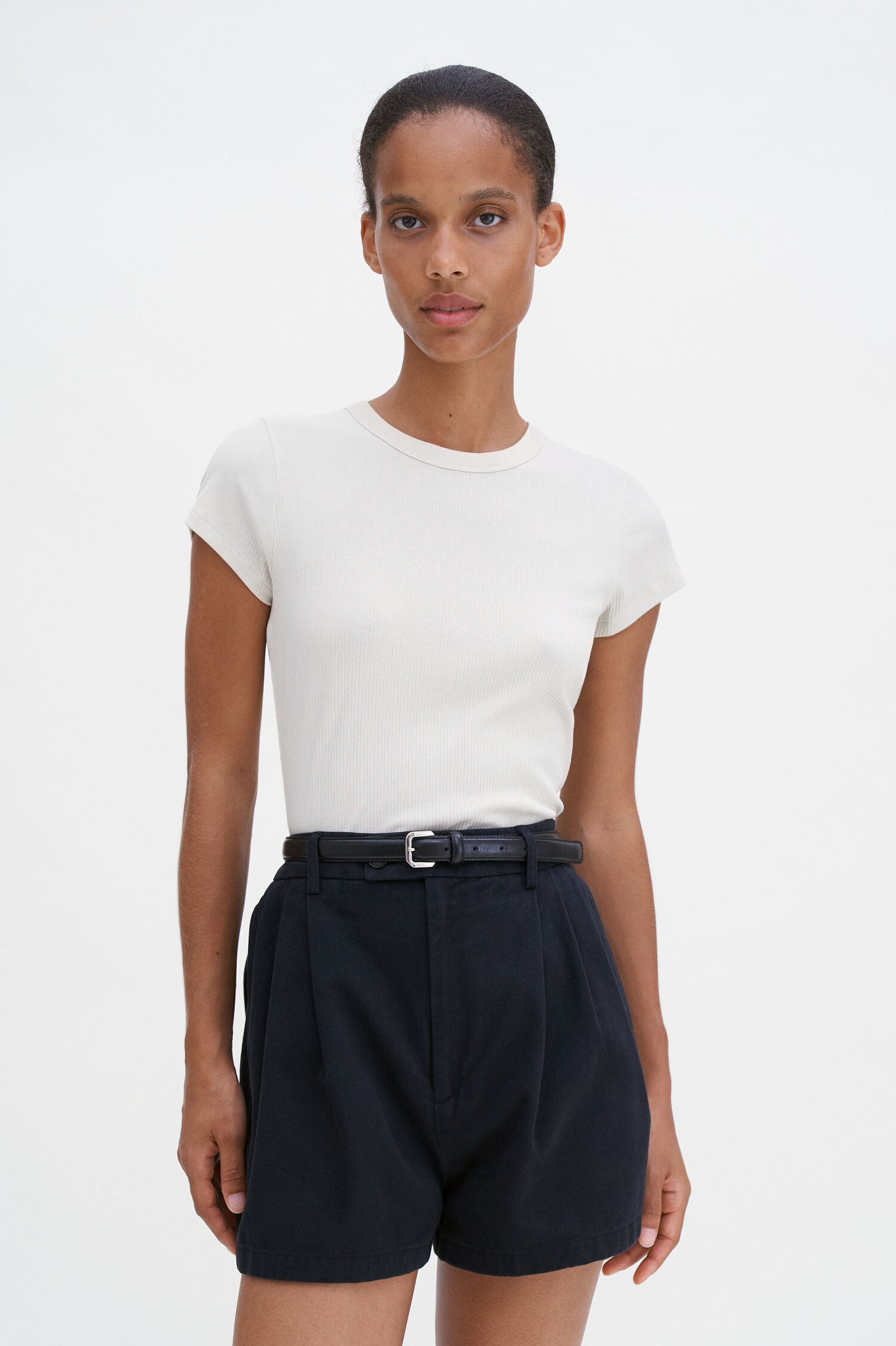 Fine rib tee in dusty beige by Filippa K