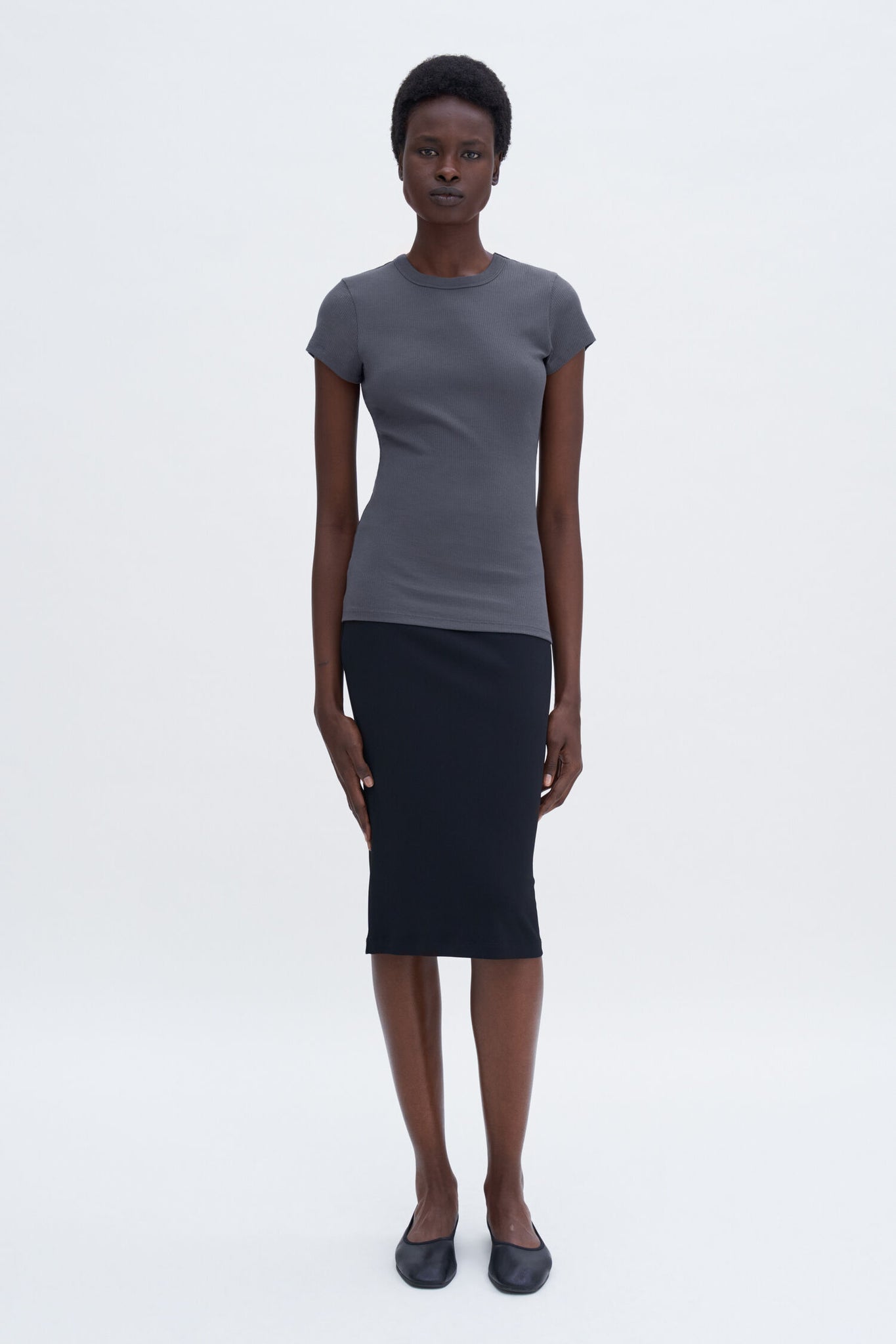 Fine rib tee in Charcoal Grey by Filippa K