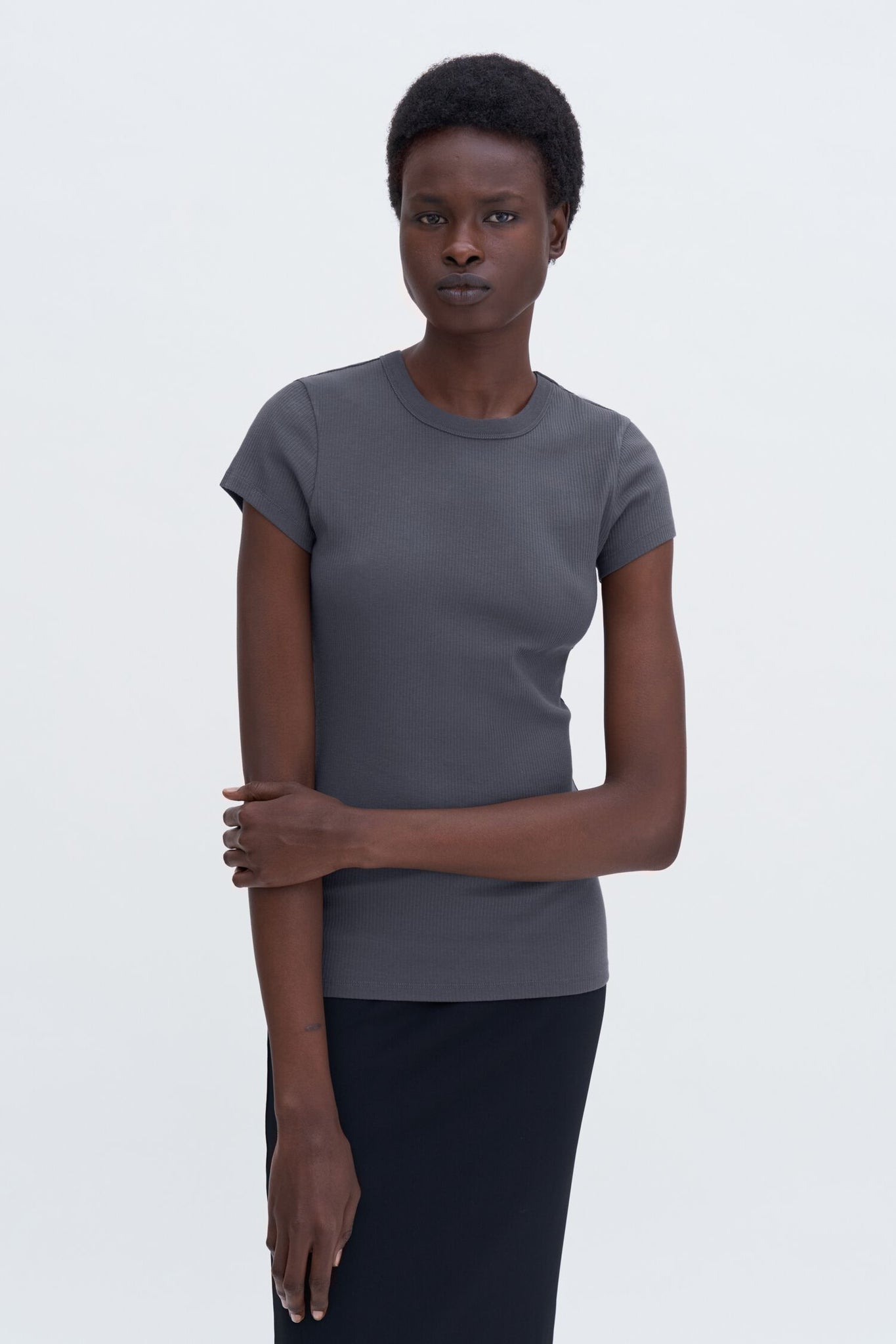 Fine rib tee in Charcoal Grey by Filippa K