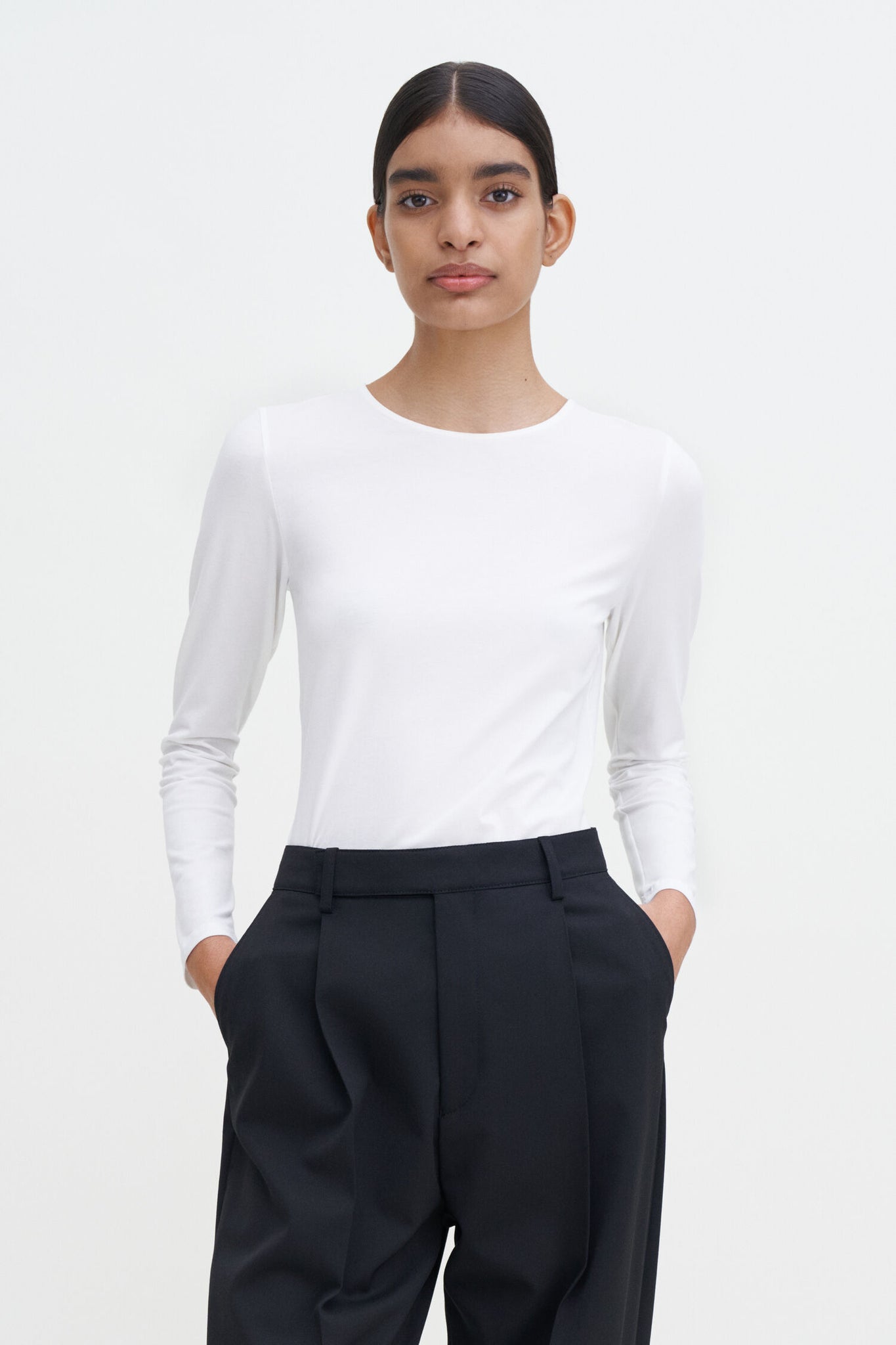 Cotton stretch longsleeve in white by Filippa k