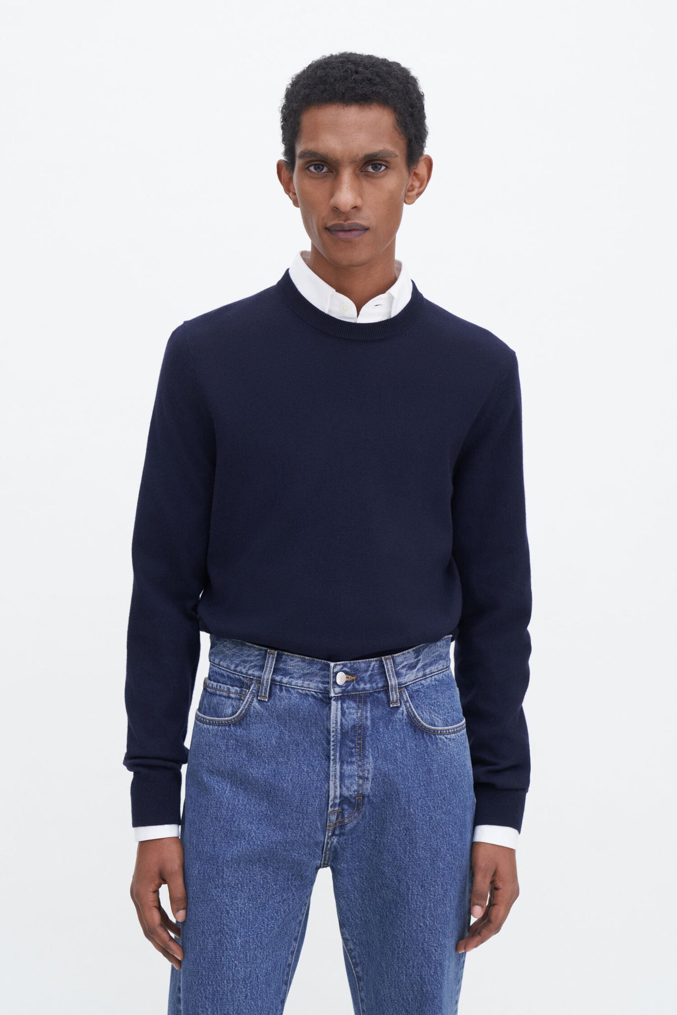 Cotton merino sweater in navy