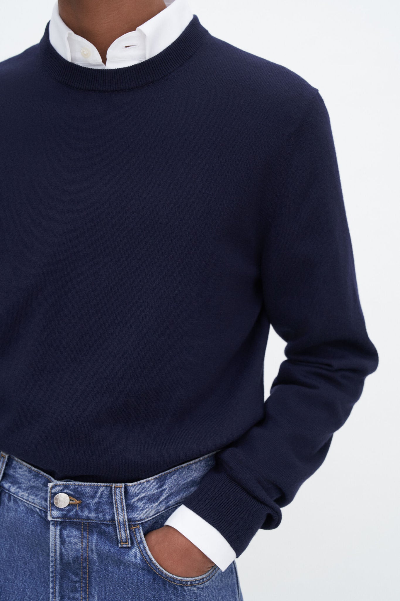 Cotton merino sweater in navy