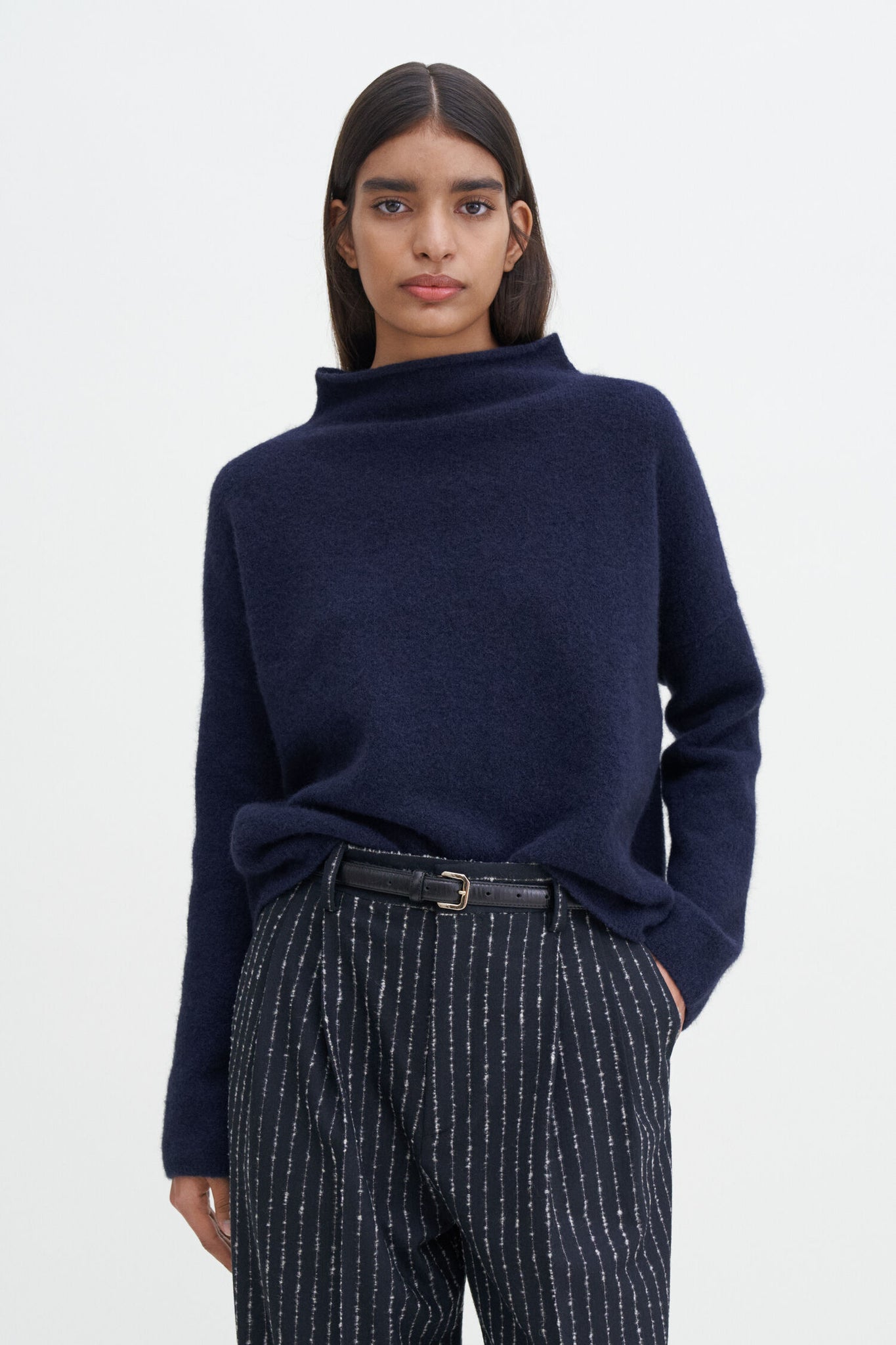 Mika yak funnelneck sweater in navy by Filippa K