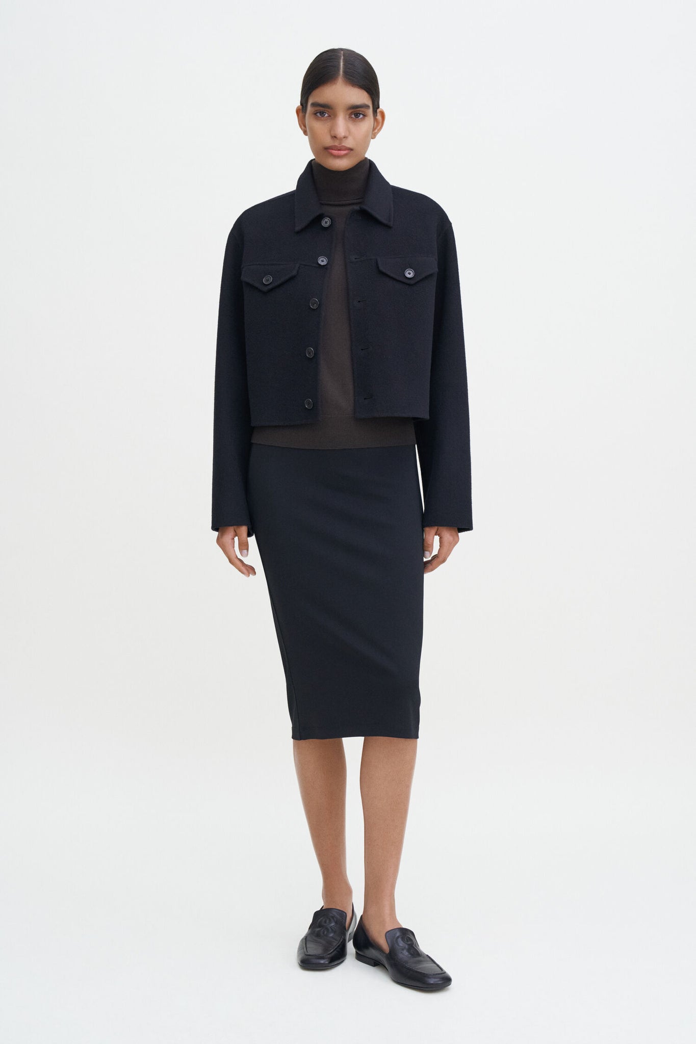 Short wool cashmere jacket in black by Filippa K