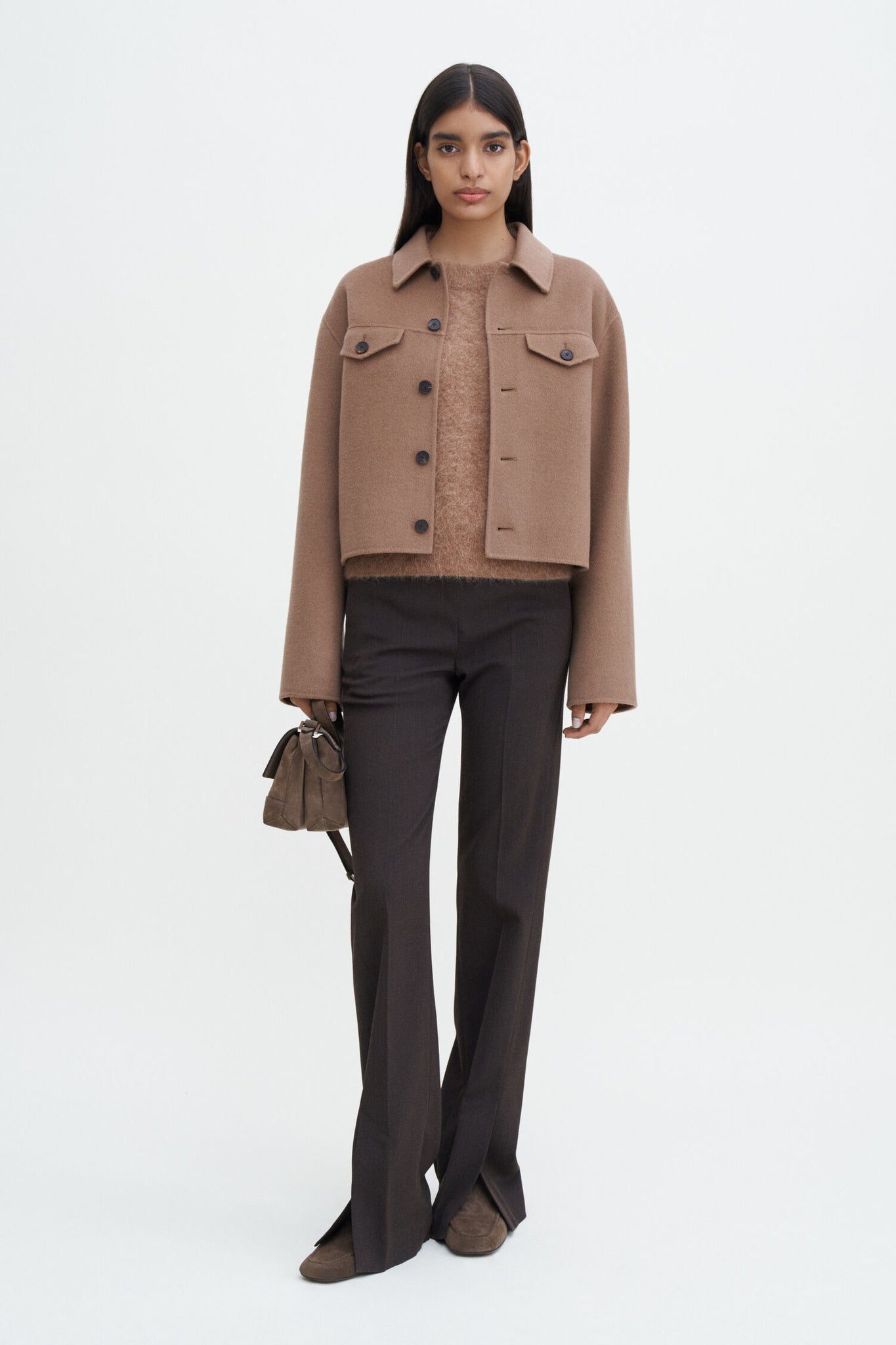 Short wool cashmere jacket in dark khaki by Filippa K