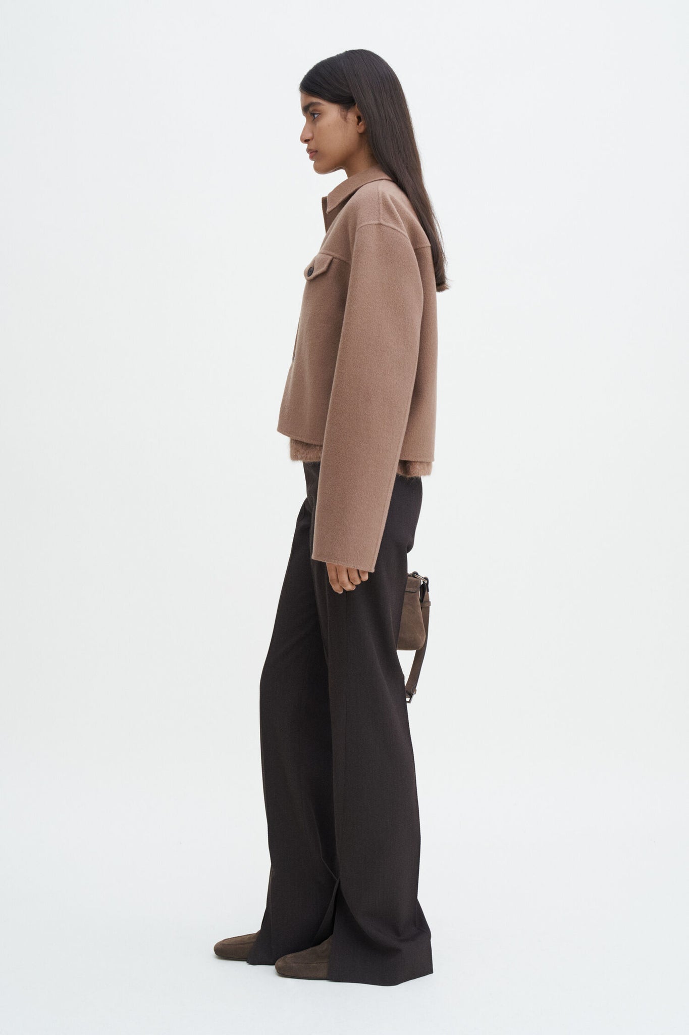 Short wool cashmere jacket in dark khaki by Filippa K