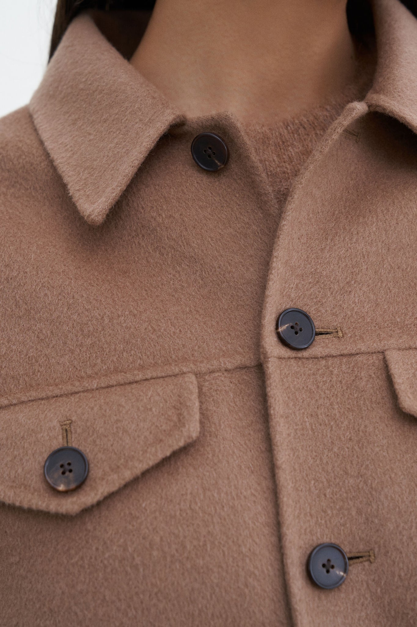 Short wool cashmere jacket in dark khaki by Filippa K