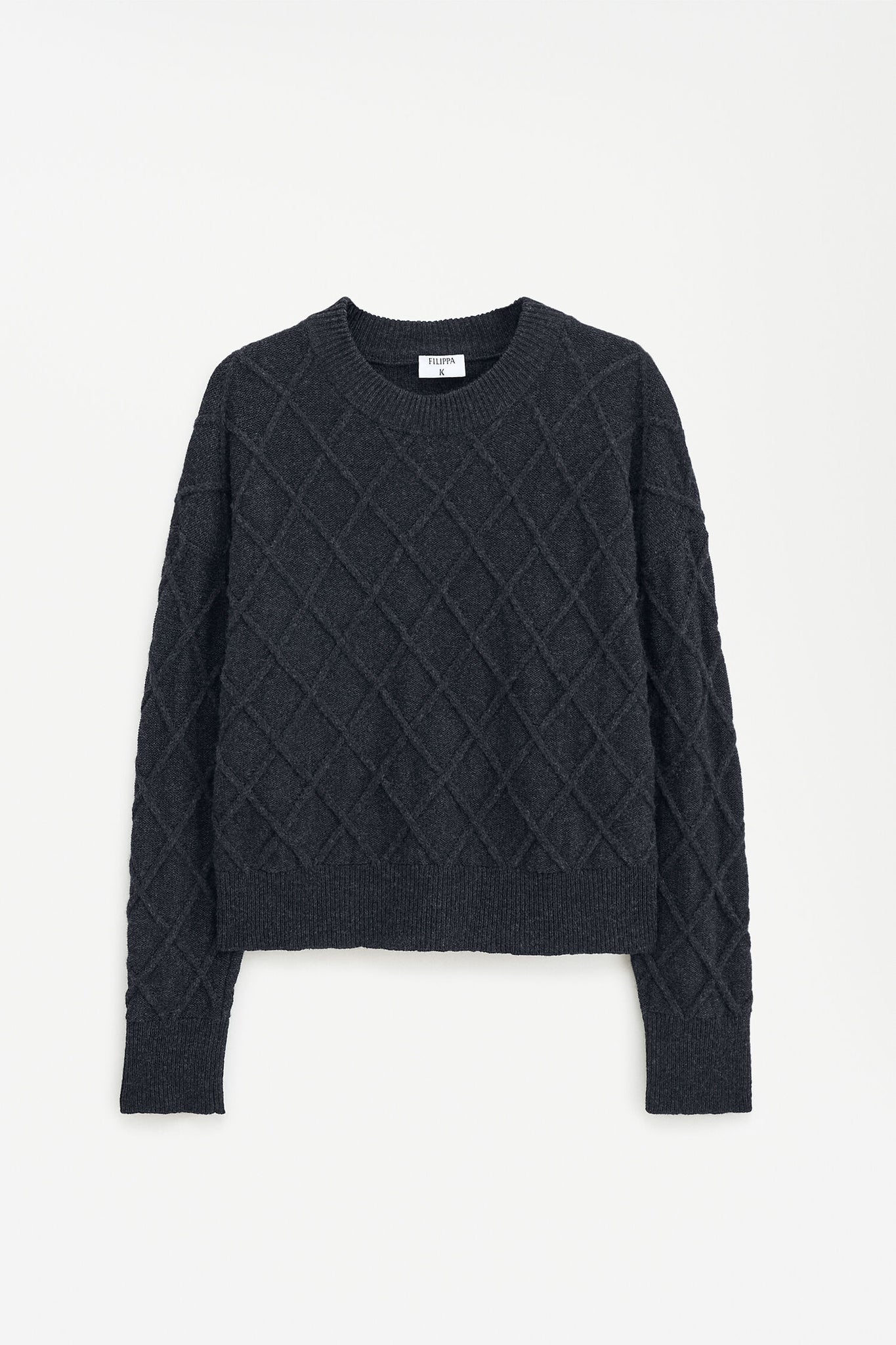 Diamond cable sweater in anthracite