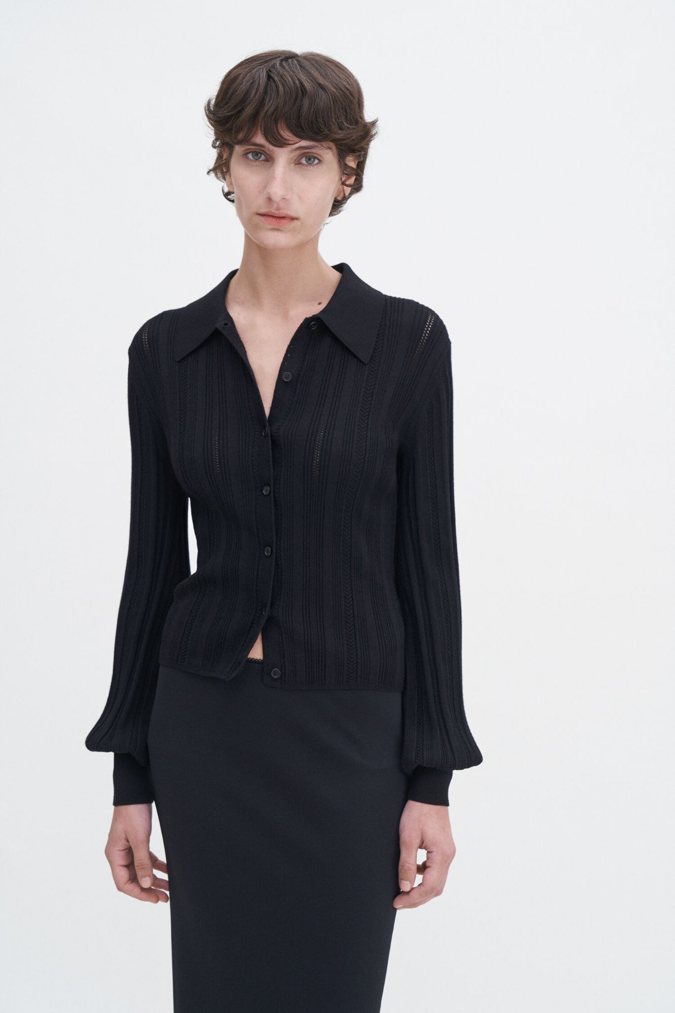 Braid knit cardigan in black by Filippa K