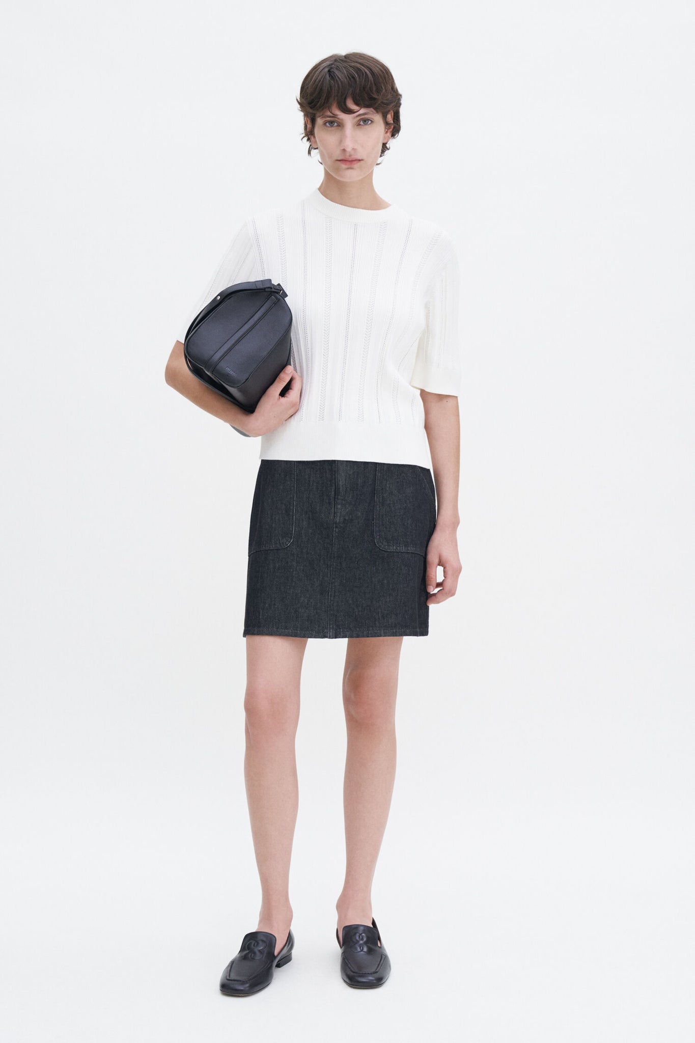 Braid knit t-shirt in pearl white by Filippa K