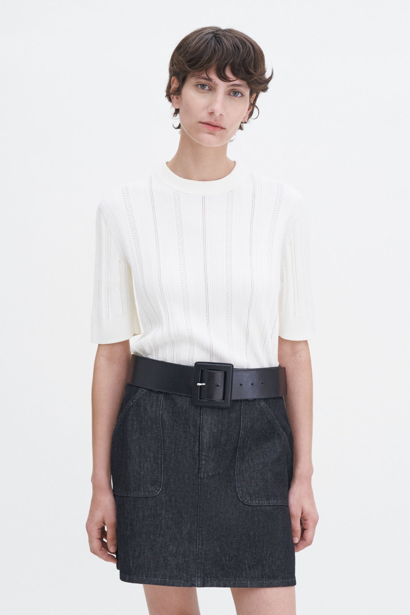 Braid knit t-shirt in pearl white by Filippa K