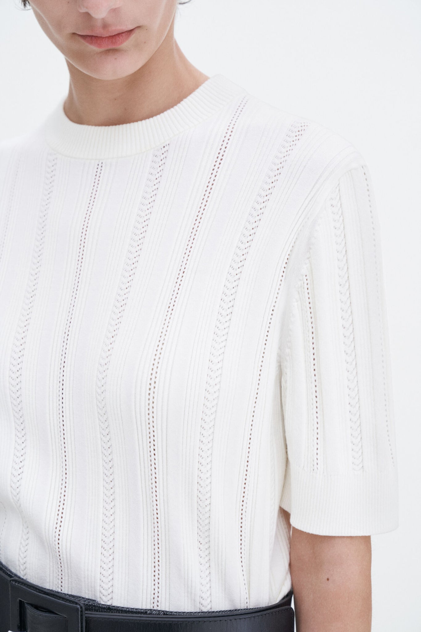 Braid knit t-shirt in pearl white by Filippa K