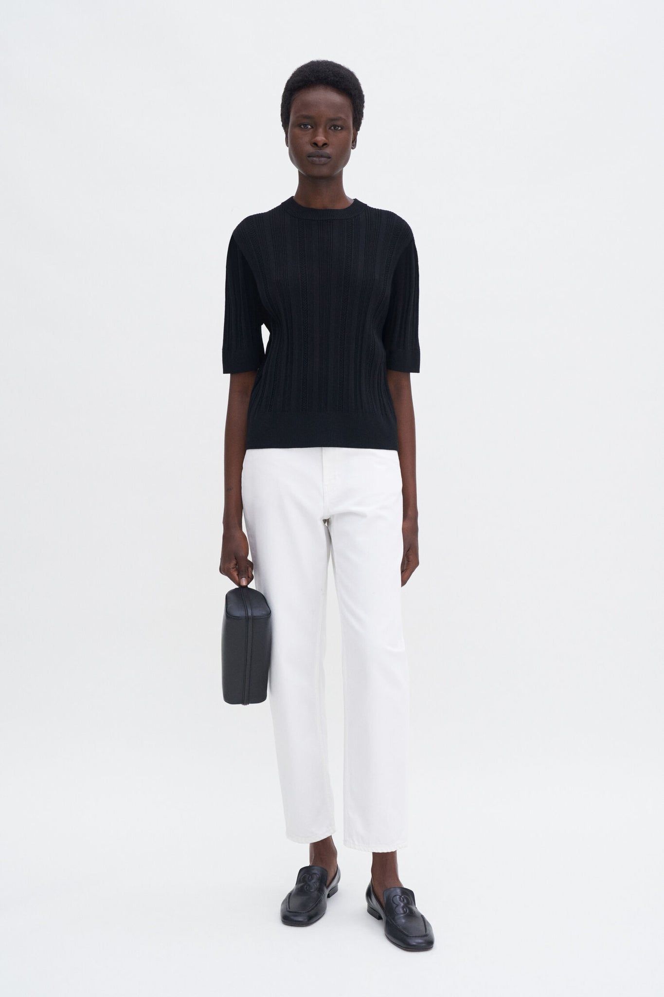 Braid knit t-shirt in black by Filippa K