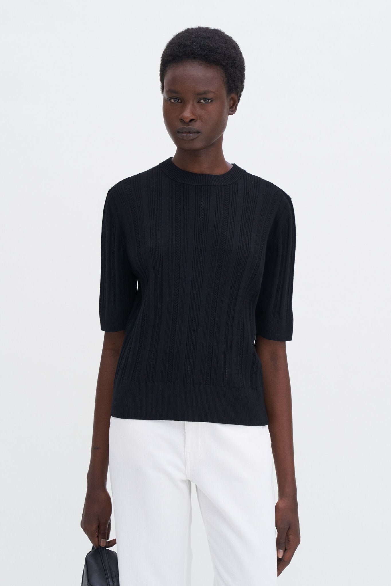Braid knit t-shirt in black by Filippa K