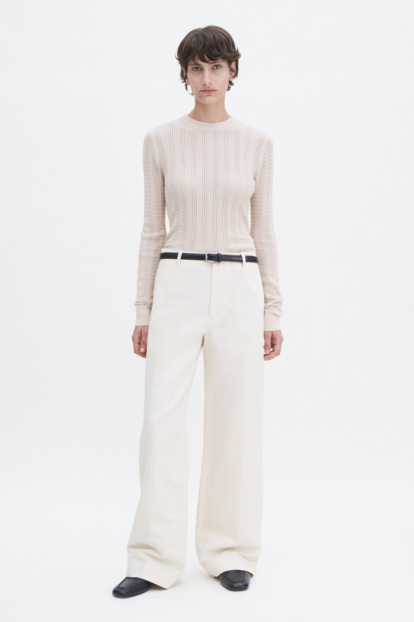 Lace knit top in light beige by Filippa K