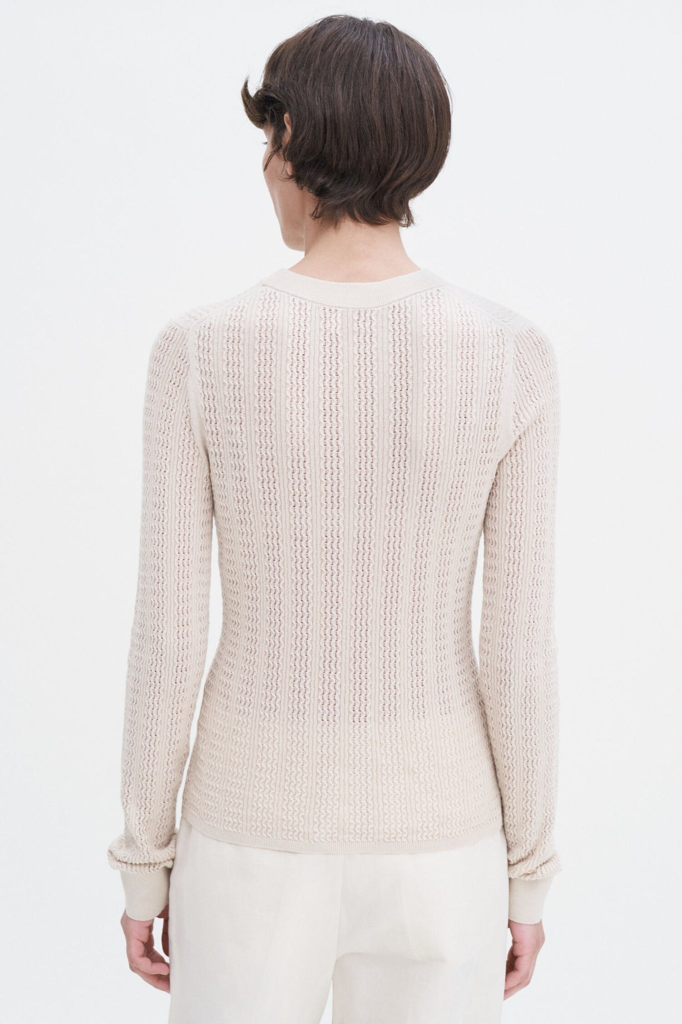 Lace knit top in light beige by Filippa K