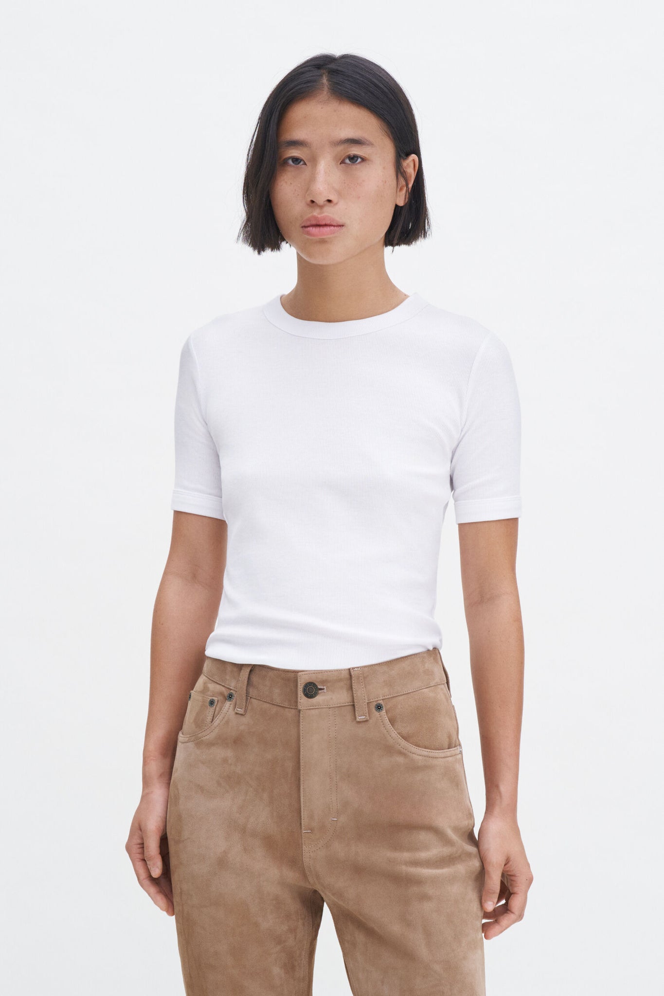 Soft rib tee in white by Filippa K