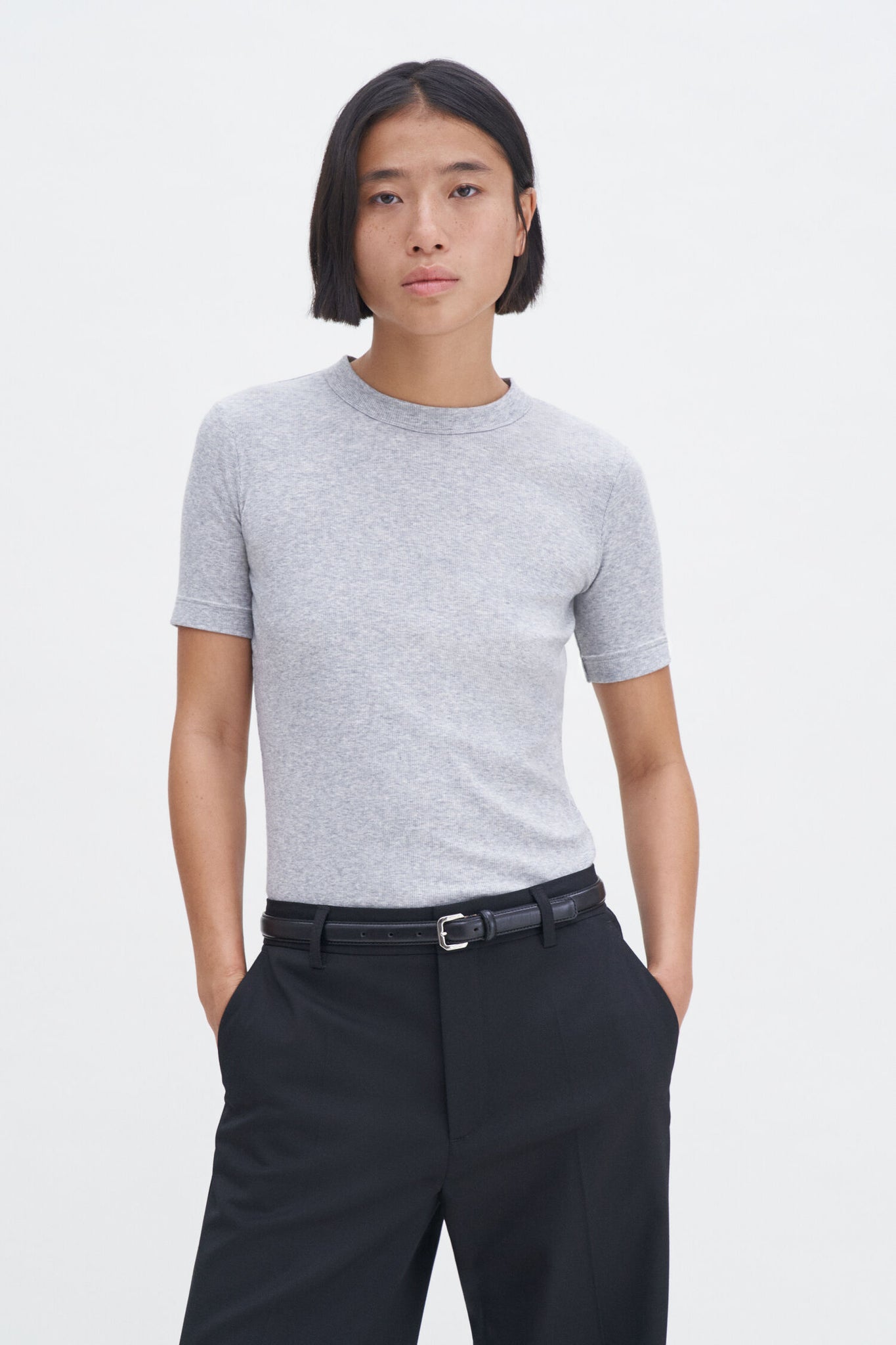 Soft rib tee in light grey melange by Filippa K