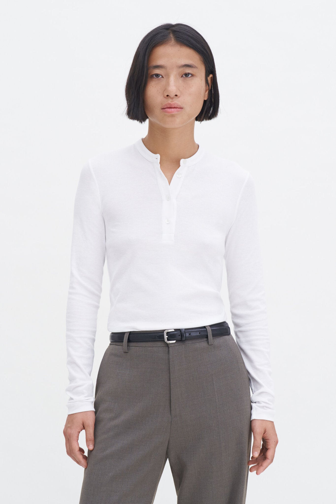 Soft rib henley in white by Filippa K