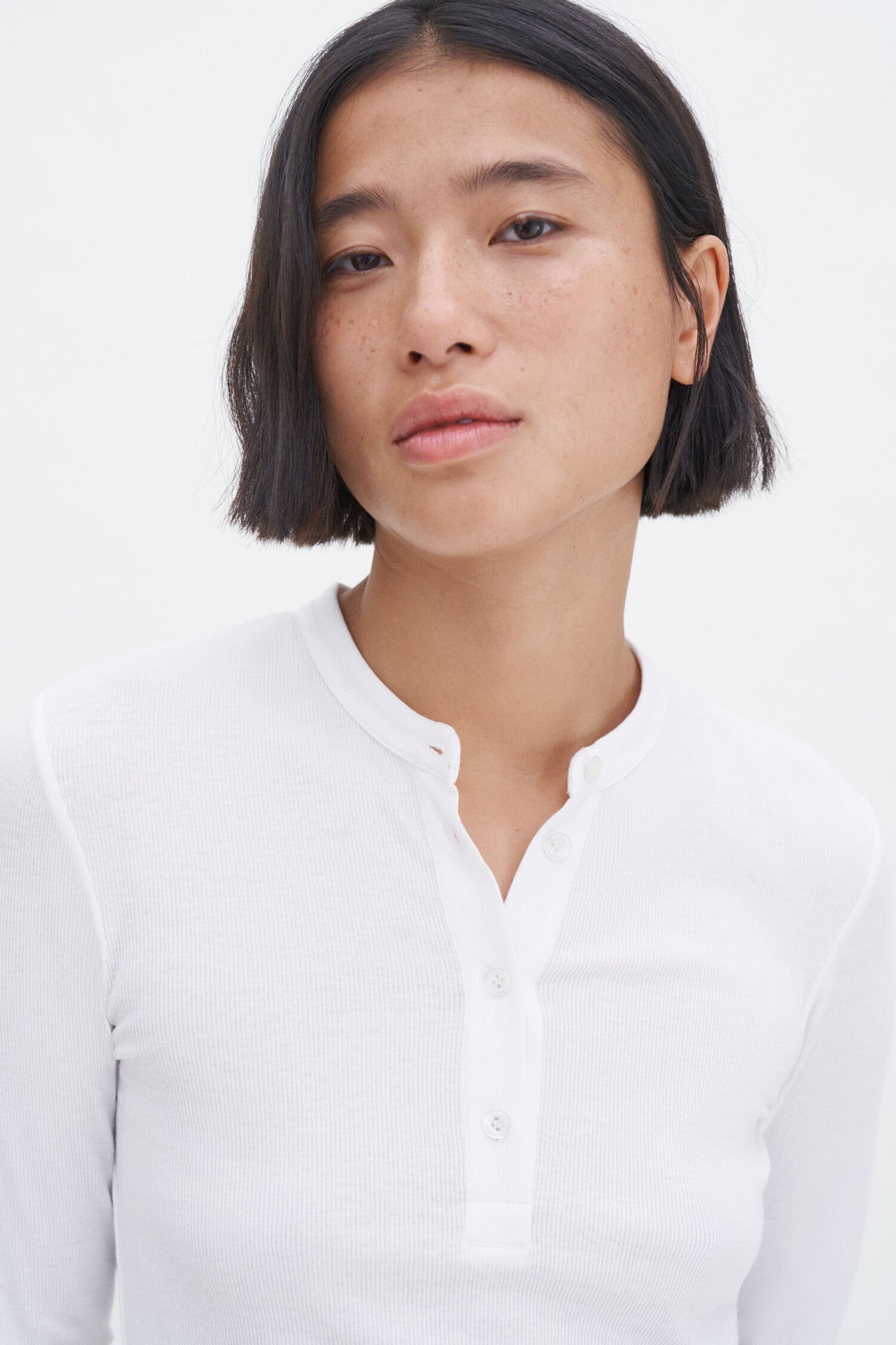 Soft rib henley in white by Filippa K