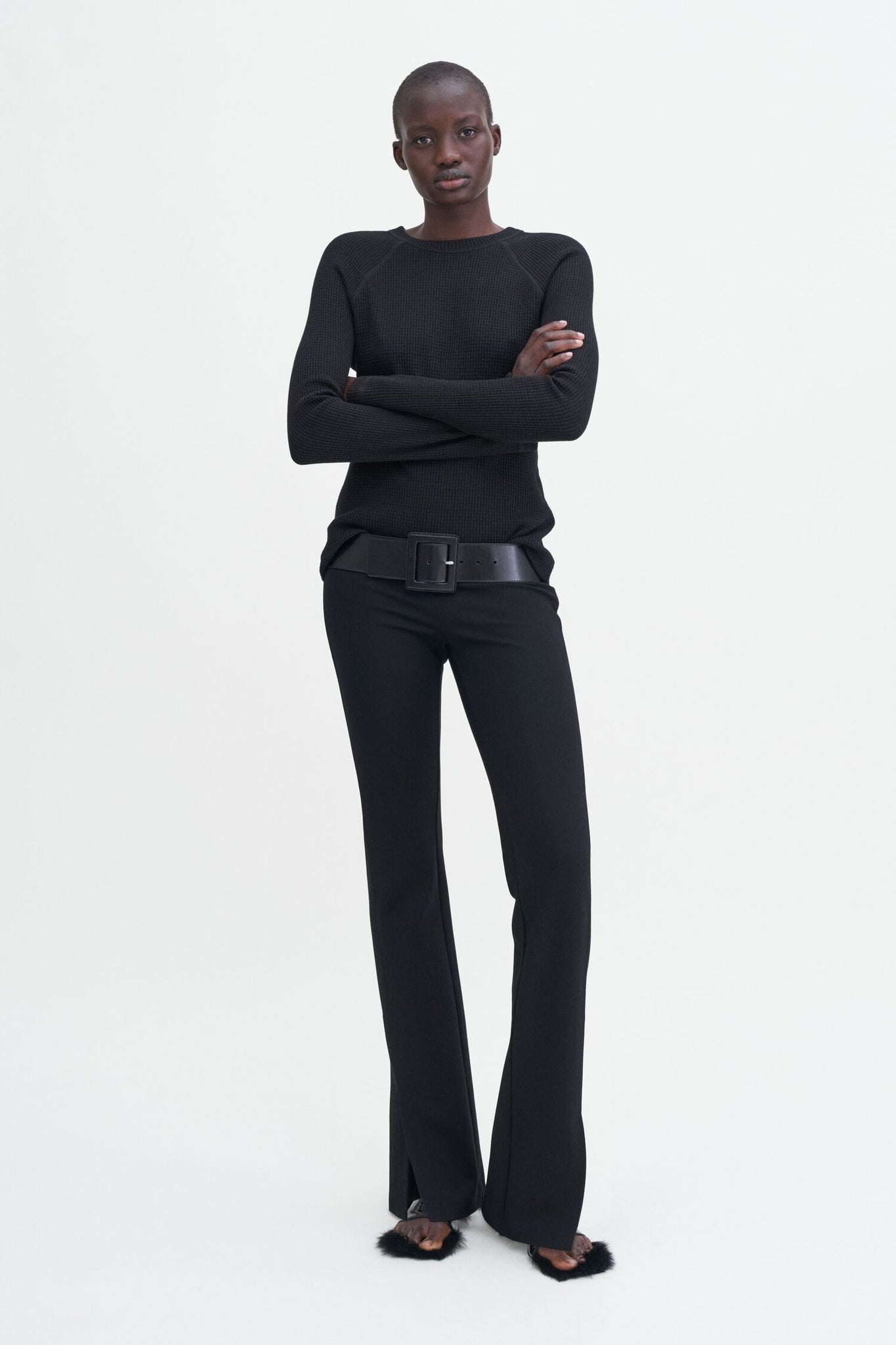 Waffle sweater in black by Filippa K