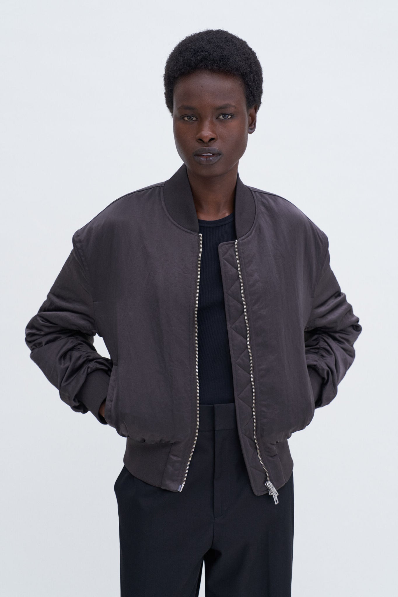 Nylon zip jacket in dark oak by filippa k