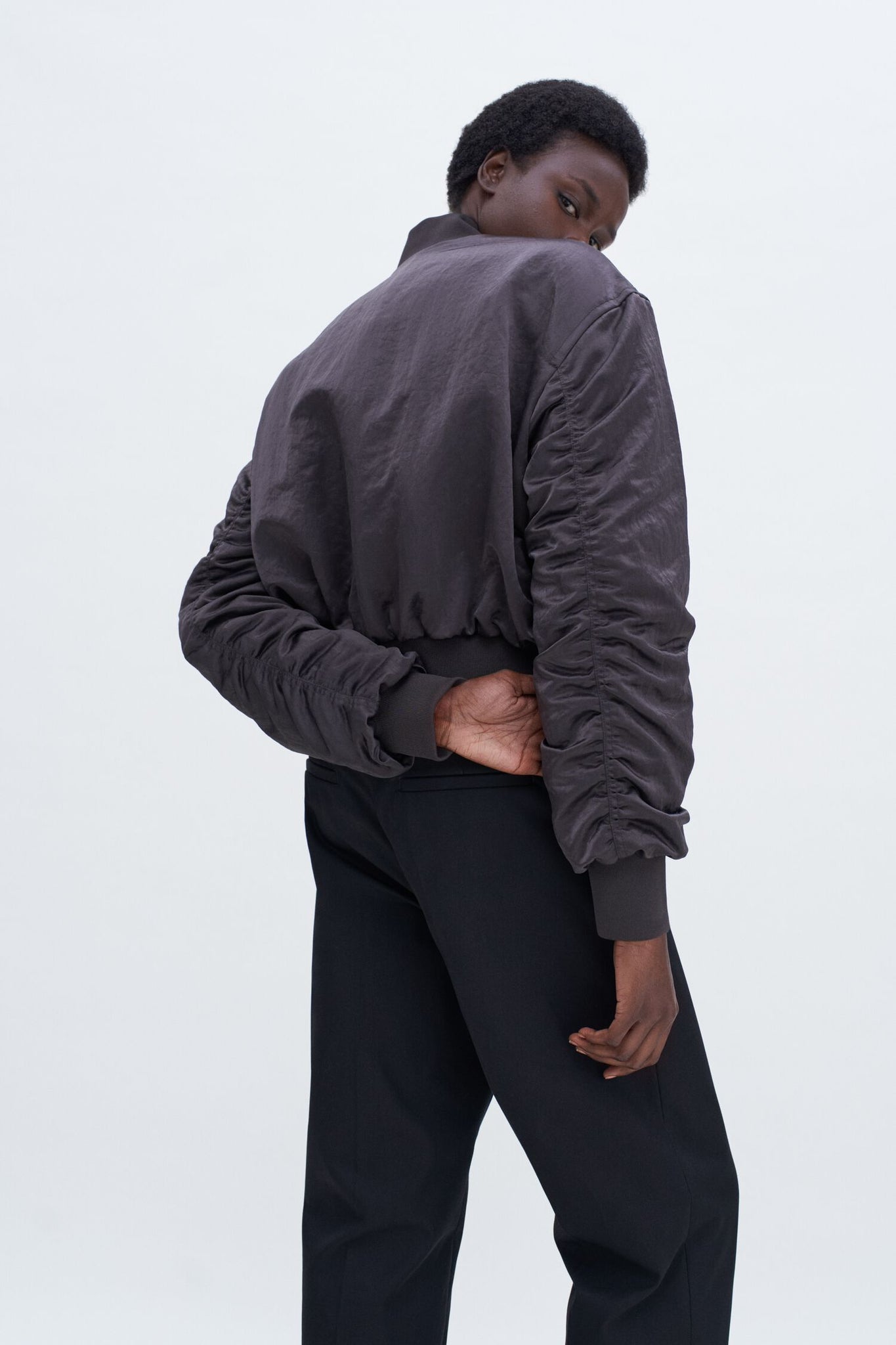 Nylon zip jacket in dark oak by filippa k