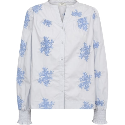 Miluna new embroidery shirt in light blue flower