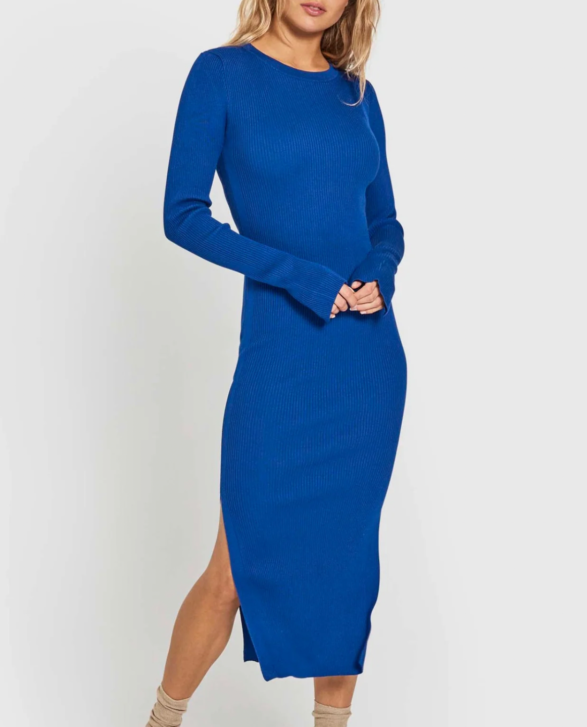 Sherry long sleeved knit dress in strong blue