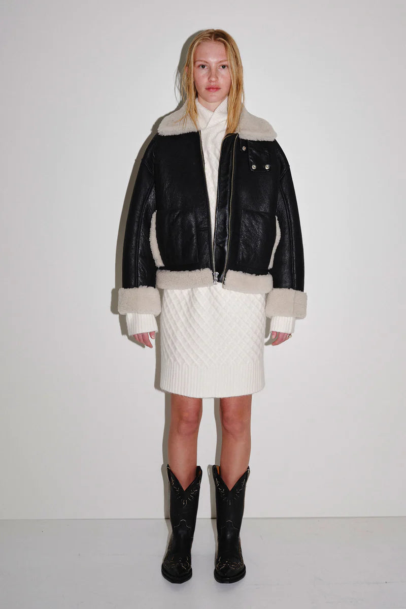 Briella shearling leather jacket in black by won hundred