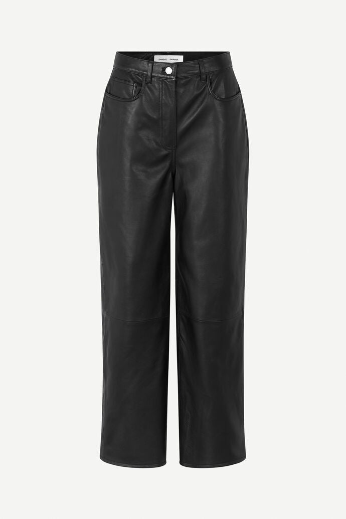 Shelly wide leather trousers in black