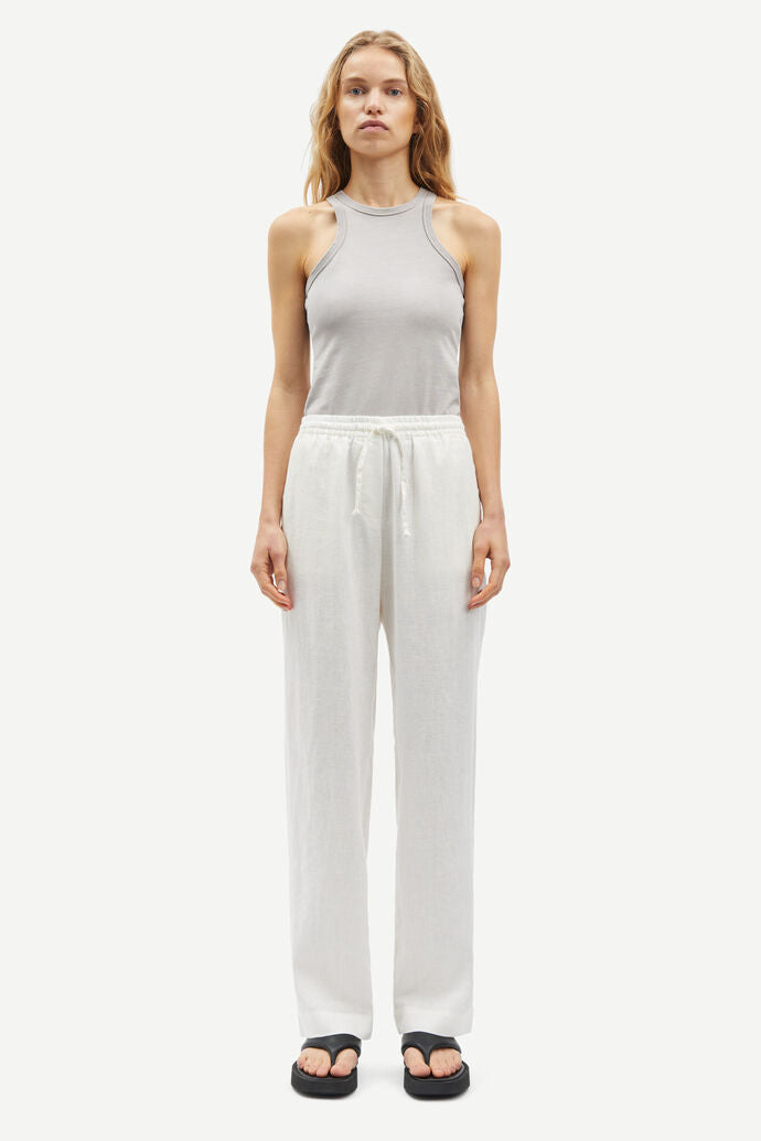 Linen drawstring trousers in white