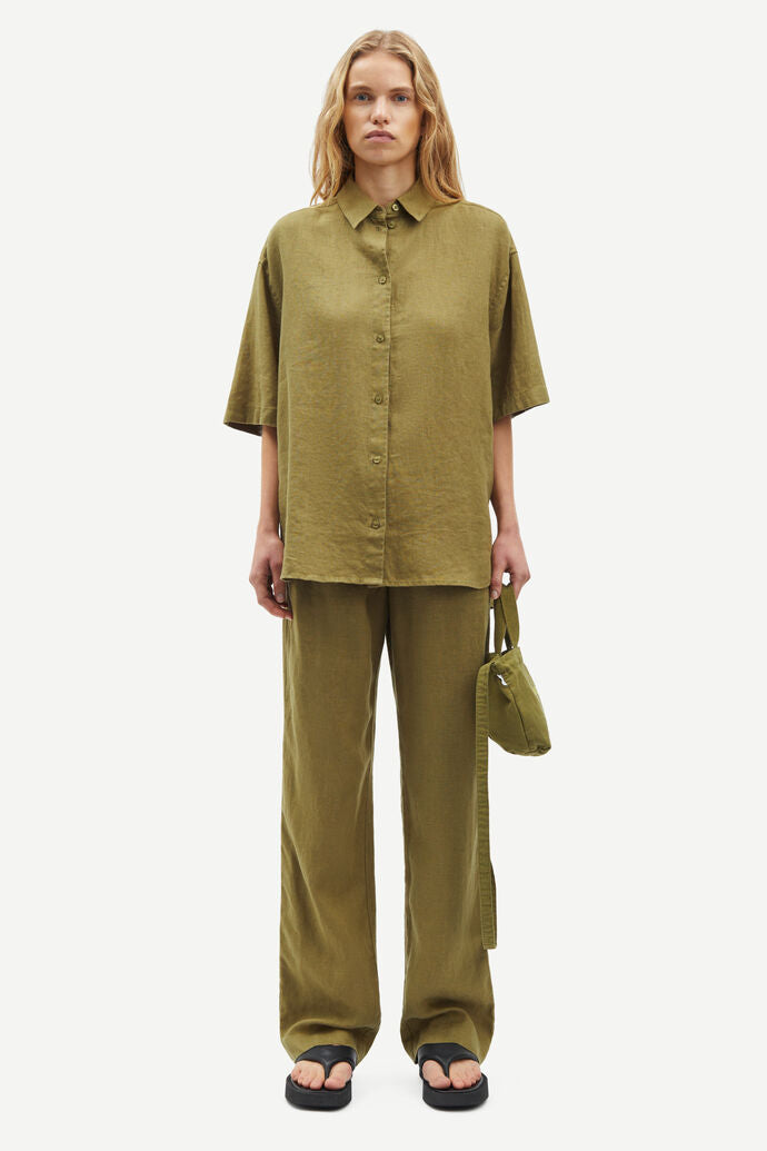 Linen drawstring trousers in olive