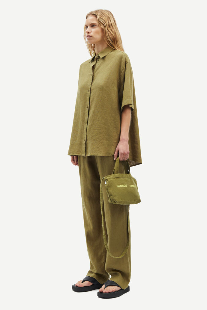 Linen drawstring trousers in olive