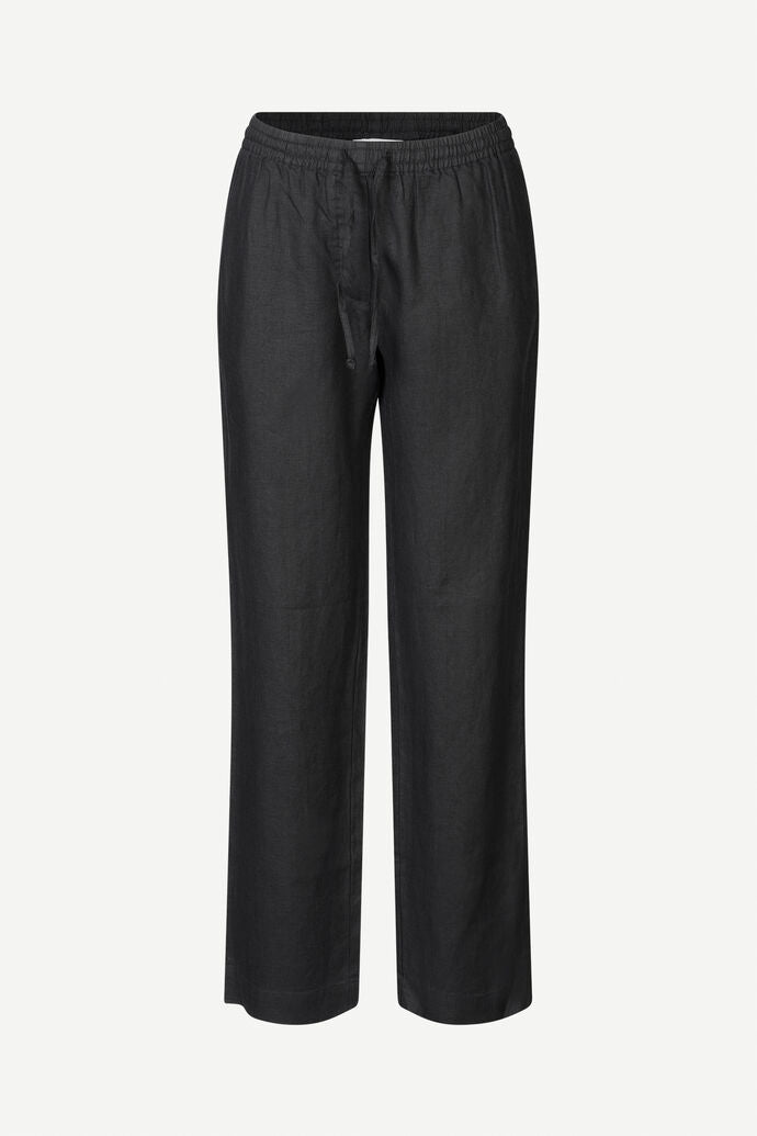 Linen drawstring trousers in black