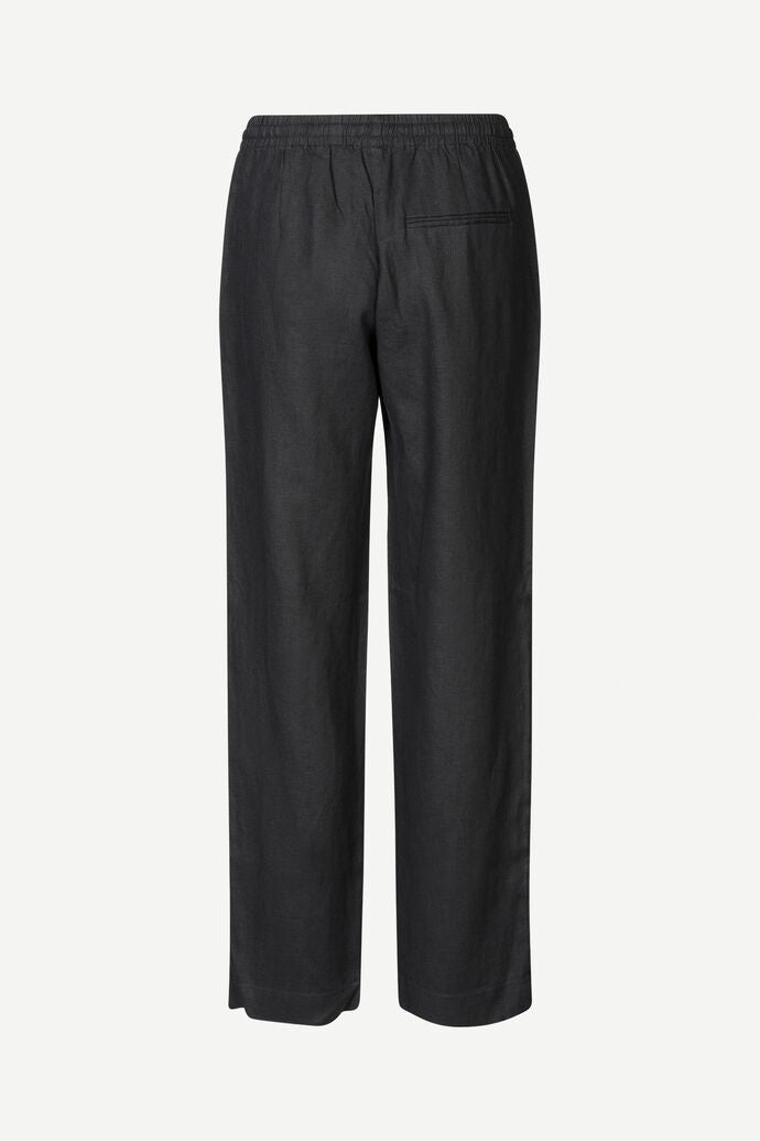 Linen drawstring trousers in black